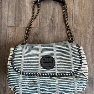 Tory Burch Navy & White Striped Snakeskin Bag